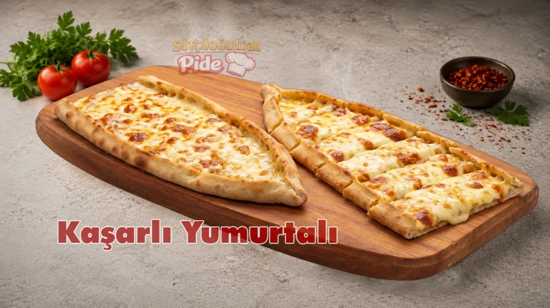 Buçuk kaşarlı yumurtalı pide, bol malzemeli