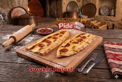 Tek sucuklu pide, dilimlenmiş sucuklu taş fırın pidesi