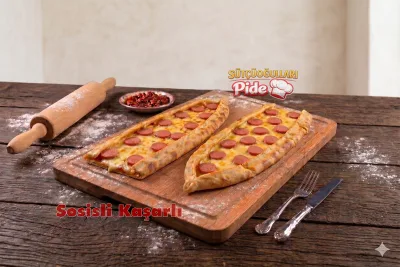 Tek sosisli pide, dilimlenmiş sosisli taş fırın pidesi