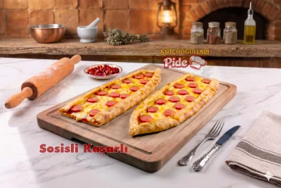 Duble sosisli pide, çift kat sosisli pide