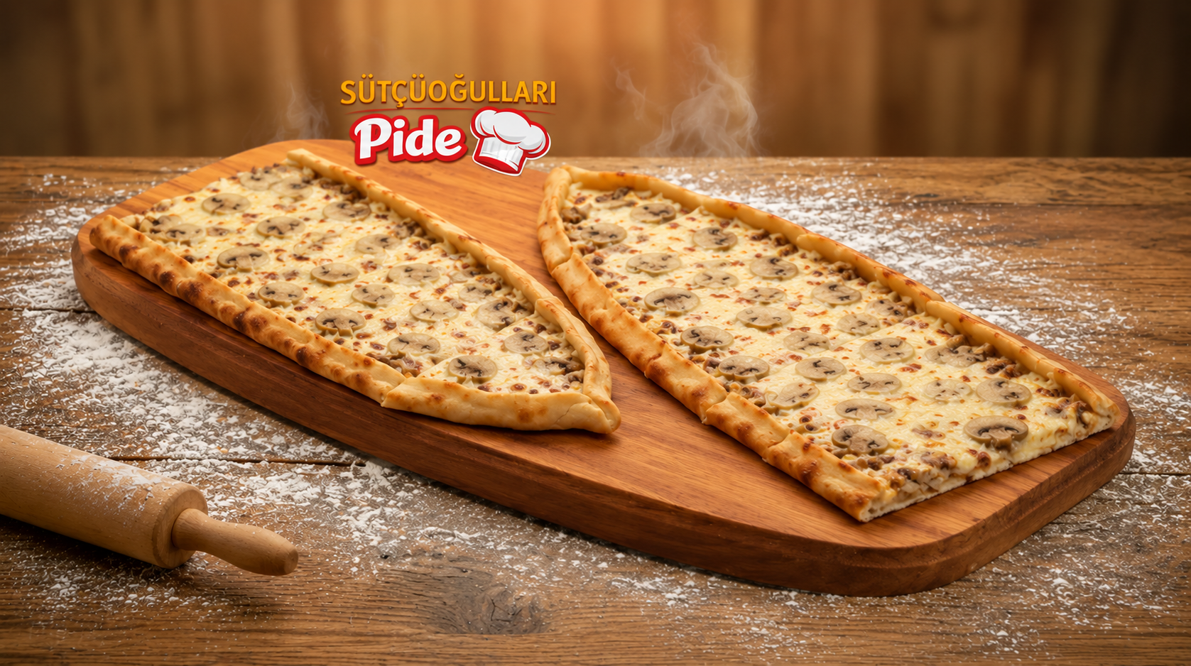 Duble kaşarlı mantarlı pide, çift kat mantar ve peynir